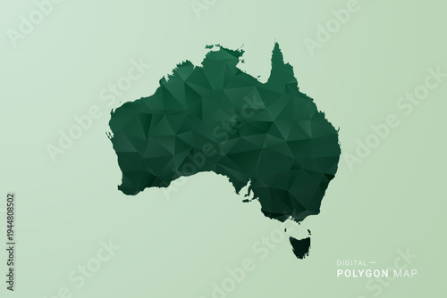 Australia Map - Green Polygon Style Vector Illustration, Low Poly Geometric Design with Clean Silhouette on soft green Background.