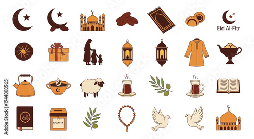 Warm Eid al Fitr Feast Silhouettes in Elegant Minimalist Graphic Style.