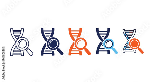 Concept of DNA analysis and genetic research, with a magnifying glass examining the double helix structure, representing scientific discovery and biotechnology in medical fields