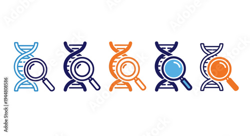 DNA Helix Magnified Icons Scientific Research and Genetic Analysis Symbols