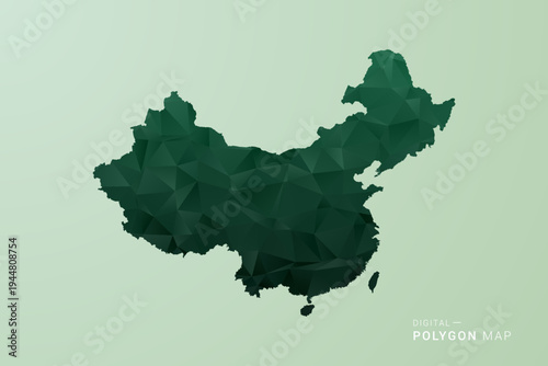 China Map - Green Polygon Style Vector Illustration, Low Poly Geometric Design with Clean Silhouette on soft green Background.