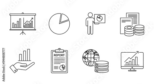 Collection of Business and Finance Icons Charts, Graphs, Reports, and Data