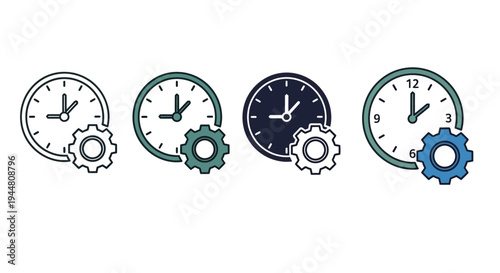 Time management and efficiency concept with clock and gear icons illustrating settings, optimization, and productivity for business processes and scheduling solutions