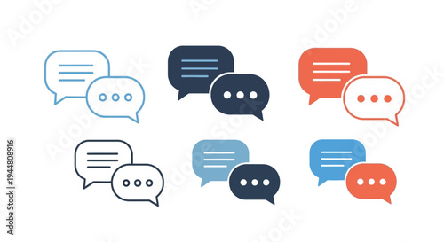 Colorful collection of modern vector chat bubble icons for digital communication, online messaging, and user interface design elements, representing dialogue and conversation in various applications