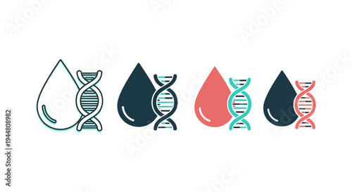 Medical icons representing DNA and blood drops, symbolizing genetics, health, and scientific research concepts