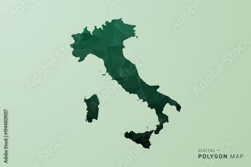 Italy Map - Green Polygon Style Vector Illustration, Low Poly Geometric Design with Clean Silhouette on soft green Background.