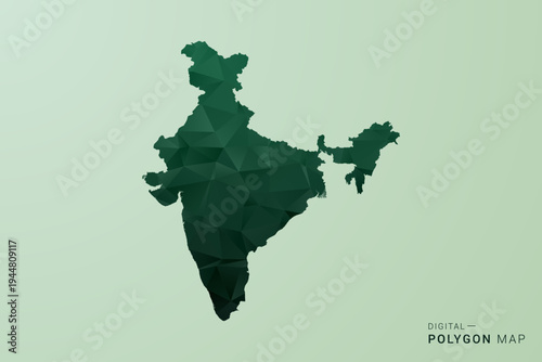 India Map - Green Polygon Style Vector Illustration, Low Poly Geometric Design with Clean Silhouette on soft green Background.