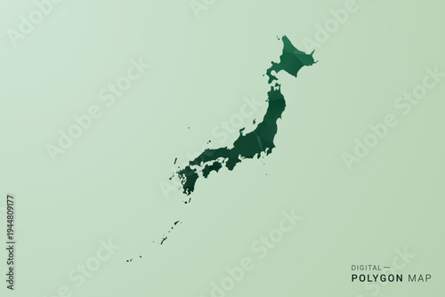 Japan Map - Green Polygon Style Vector Illustration, Low Poly Geometric Design with Clean Silhouette on soft green Background.