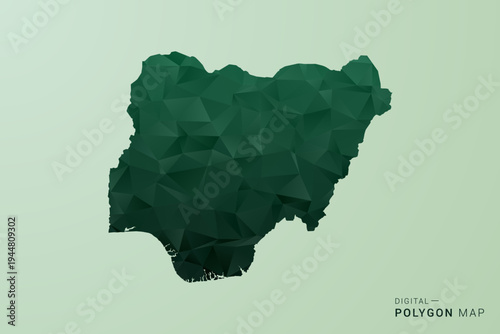 Nigeria Map - Green Polygon Style Vector Illustration, Low Poly Geometric Design with Clean Silhouette on soft green Background.