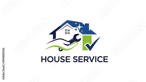 House Service Logo with Wrench and Checkmark.
