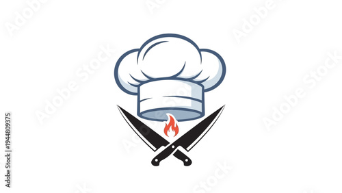 Chef Hat with Knives and Flame Logo.