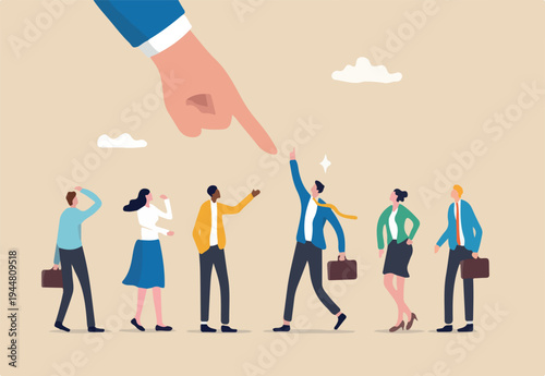 Choose candidate for job position, HR, human resources recruitment or hiring new employee, career opportunity or interview, talent or headhunter concept, businessman pointing at chosen candid