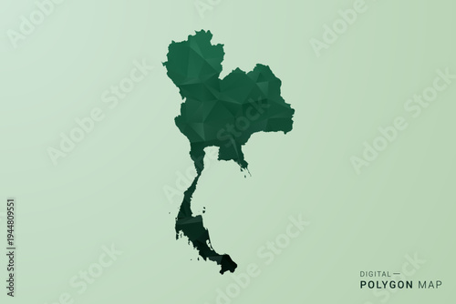 Thailand Map - Green Polygon Style Vector Illustration, Low Poly Geometric Design with Clean Silhouette on soft green Background.