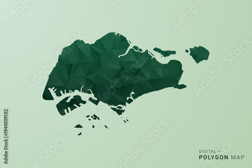 Singapore Map - Green Polygon Style Vector Illustration, Low Poly Geometric Design with Clean Silhouette on soft green Background.
