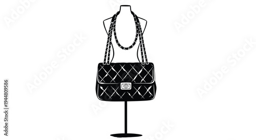 Vector illustration of black quilted handbag on mannequin