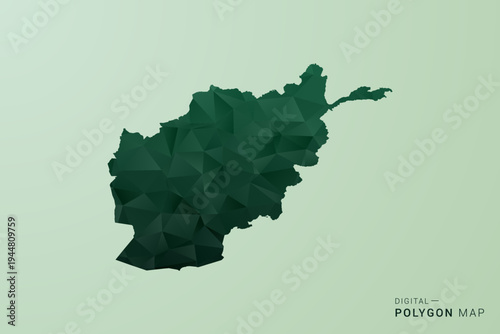 Afghanistan Map - Green Polygon Style Vector Illustration, Low Poly Geometric Design with Clean Silhouette on soft green Background.