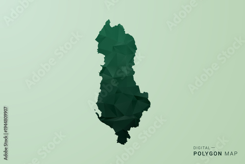 Albania Map - Green Polygon Style Vector Illustration, Low Poly Geometric Design with Clean Silhouette on soft green Background.