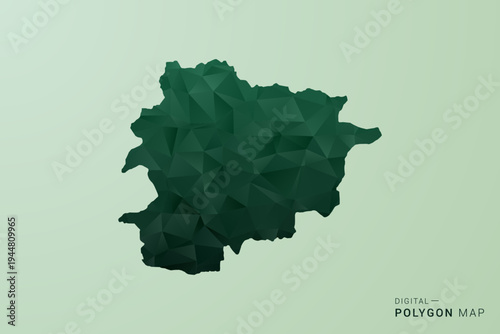 Andorra Map - Green Polygon Style Vector Illustration, Low Poly Geometric Design with Clean Silhouette on soft green Background.