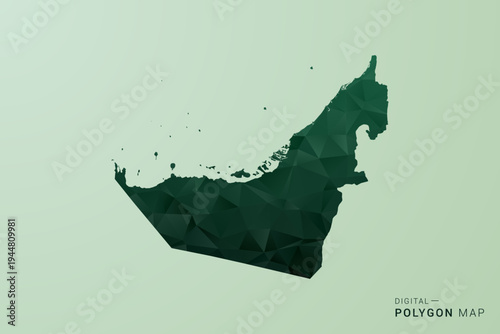 United Arab Emirates Map - Green Polygon Style Vector Illustration, Low Poly Geometric Design with Clean Silhouette on soft green Background.