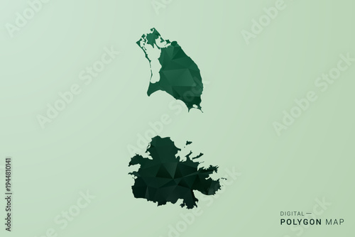 Antigua and Barbuda Map - Green Polygon Style Vector Illustration, Low Poly Geometric Design with Clean Silhouette on soft green Background.