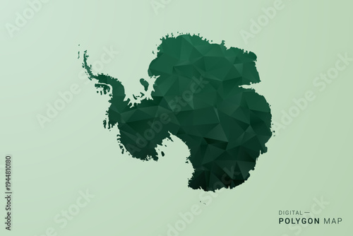 Antarctica Map - Green Polygon Style Vector Illustration, Low Poly Geometric Design with Clean Silhouette on soft green Background.
