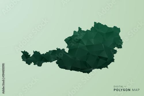 Austria Map - Green Polygon Style Vector Illustration, Low Poly Geometric Design with Clean Silhouette on soft green Background.
