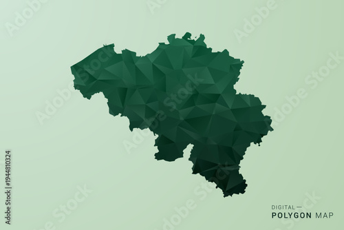 Belgium Map - Green Polygon Style Vector Illustration, Low Poly Geometric Design with Clean Silhouette on soft green Background.