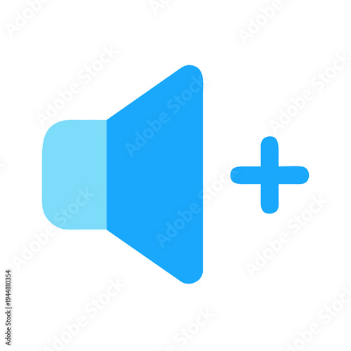 Audio volume increase icon with plus symbol in flat design style