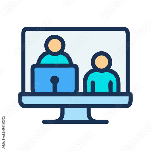 Illustration of online meeting on monitor screen, symbolizing remote communication