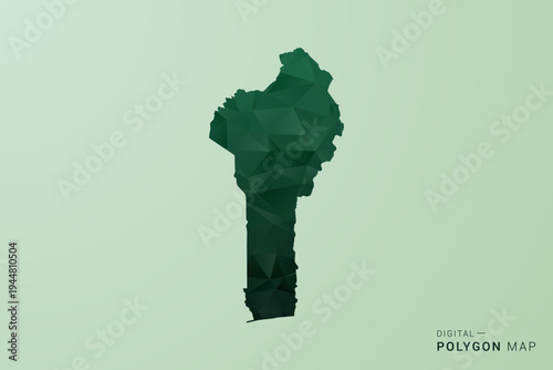Benin Map - Green Polygon Style Vector Illustration, Low Poly Geometric Design with Clean Silhouette on soft green Background.