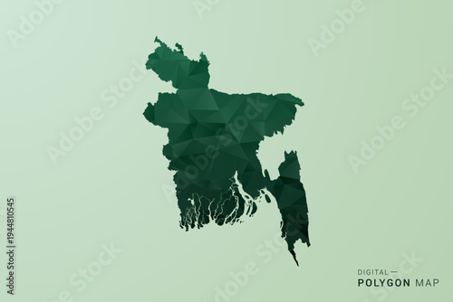 Bangladesh Map - Green Polygon Style Vector Illustration, Low Poly Geometric Design with Clean Silhouette on soft green Background.