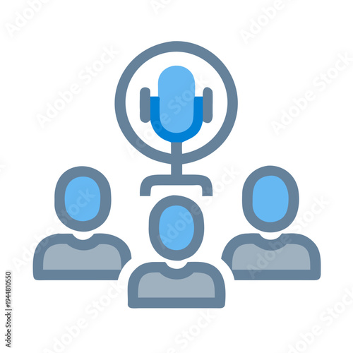 Podcast discussion icon symbolizing group discussion and digital communication technologies
