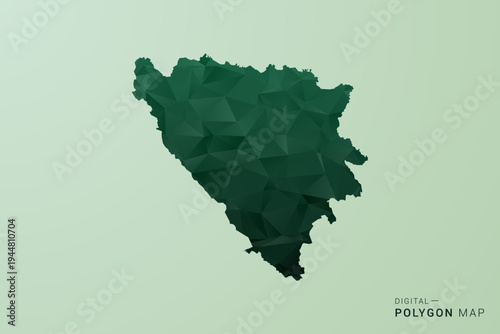 Bosnia and Herzegovina Map - Green Polygon Style Vector Illustration, Low Poly Geometric Design with Clean Silhouette on soft green Background.