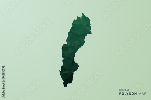 Sweden Map - Green Polygon Style Vector Illustration, Low Poly Geometric Design with Clean Silhouette on soft green Background.