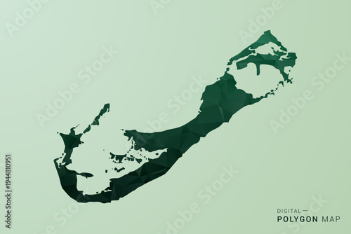 Bermuda Map - Green Polygon Style Vector Illustration, Low Poly Geometric Design with Clean Silhouette on soft green Background.