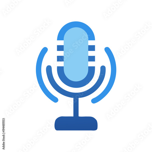 Isolated blue microphone icon on black background representing podcasting and audio technology