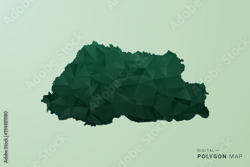 Bhutan Map - Green Polygon Style Vector Illustration, Low Poly Geometric Design with Clean Silhouette on soft green Background.