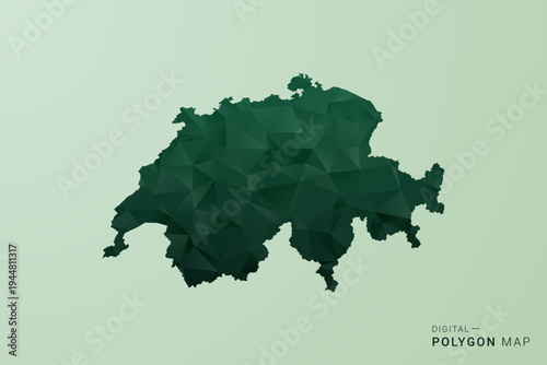 Switzerland Map - Green Polygon Style Vector Illustration, Low Poly Geometric Design with Clean Silhouette on soft green Background.