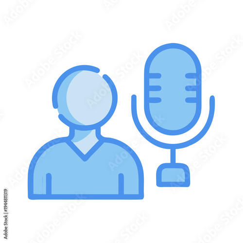 Podcast recording graphic with person and microphone in modern flat design
