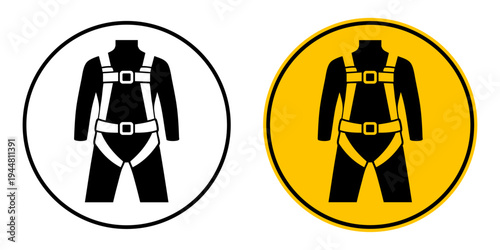 Safety harness mandatory sign icon, colored silhouette fall protection symbol for construction site and industrial workplace safety