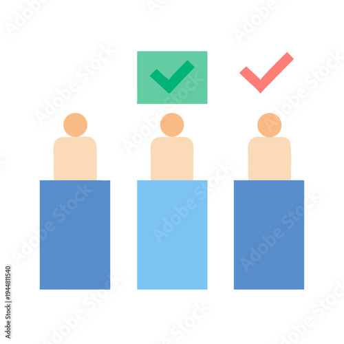 Three candidates with approval or disapproval checkmarks for a voting concept