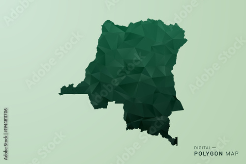 Democratic Republic of the Congo Map - Green Polygon Style Vector Illustration, Low Poly Geometric Design with Clean Silhouette on soft green Background.