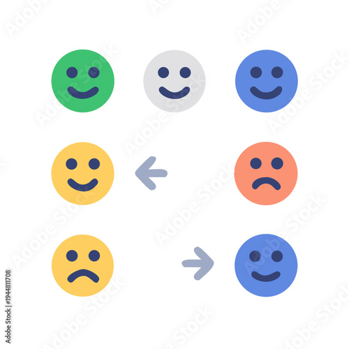 Mood Swing Concept Featuring Smiling and Frowning Faces with Arrows on Black Background