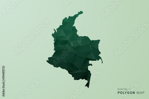 Colombia Map - Green Polygon Style Vector Illustration, Low Poly Geometric Design with Clean Silhouette on soft green Background.