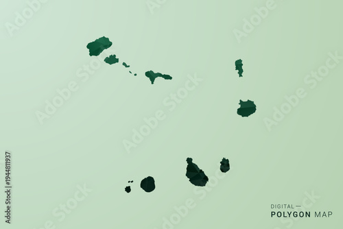 Cabo Verde Map - Green Polygon Style Vector Illustration, Low Poly Geometric Design with Clean Silhouette on soft green Background.