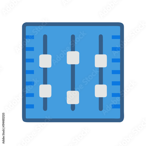 Blue graphic equalizer icon with white sliders for sound control and adjustment