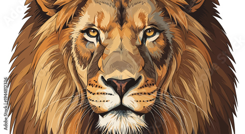 Majestic lion portrait digital illustration on white background
