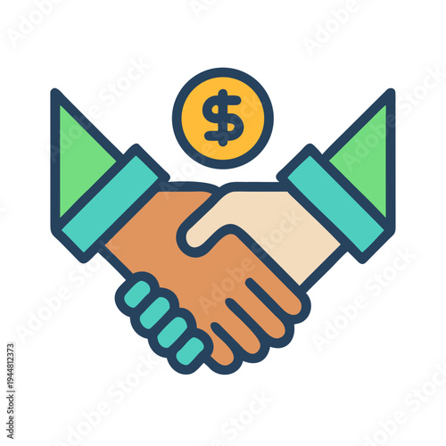 Illustrative vector art of a handshake, signifying a business deal or partnership