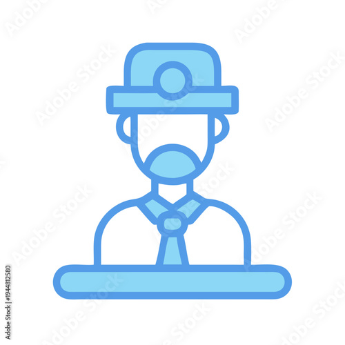 Stylized icon of a sanitation worker in uniform on a black background