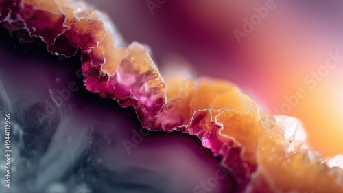 Stunning macro of colorful agate geode slice with vibrant layers and intricate textures, perfect for backgrounds or creative design projects